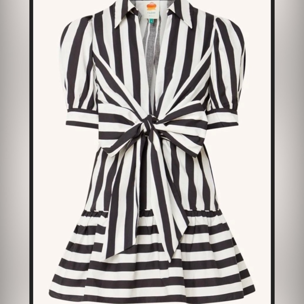 New Anthropology FARM RIO Size XL Mixed Stripes Short Sleeve Bow Mini Dress